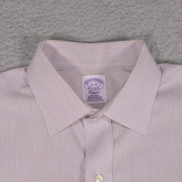 Brooks Brothers Shirt Men 16-32 Classic Orange Green Striped Button Long Sleeve - Picture 6 of 16